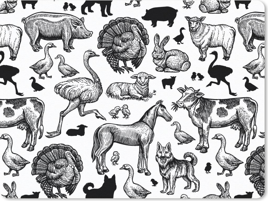 MuchoWow® Mauspad Mousepad Muster - Tiere - Schwarz und Produktbild 