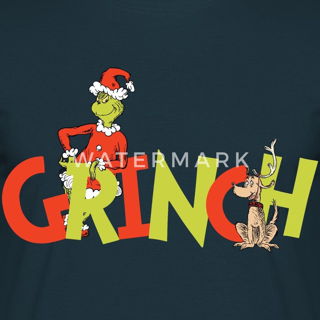 Spreadshirt Der Grinch Schriftzug Mit Grinch & Hund Max Männer T-Shirt, 3XL, Navy