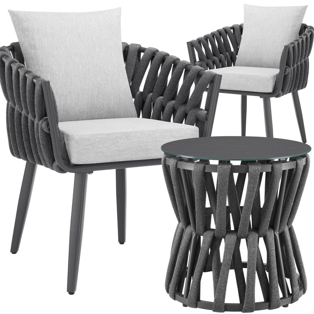 tectake Gartenmöbel-Set Lugano Tisch 2 Stühle Rope-Design Produktbild 