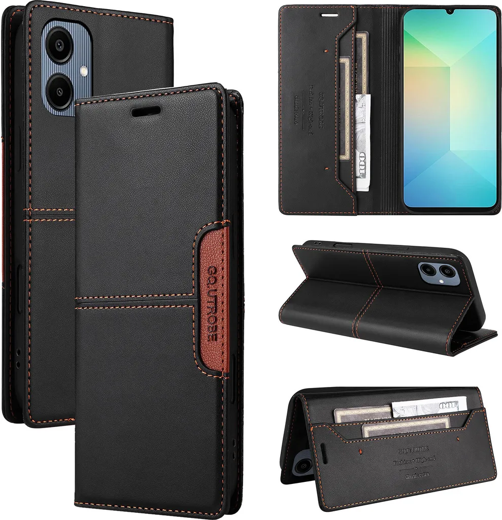 Protezione Samsung Galaxy A06: Custodia Pelle Flip Nero Antiurto