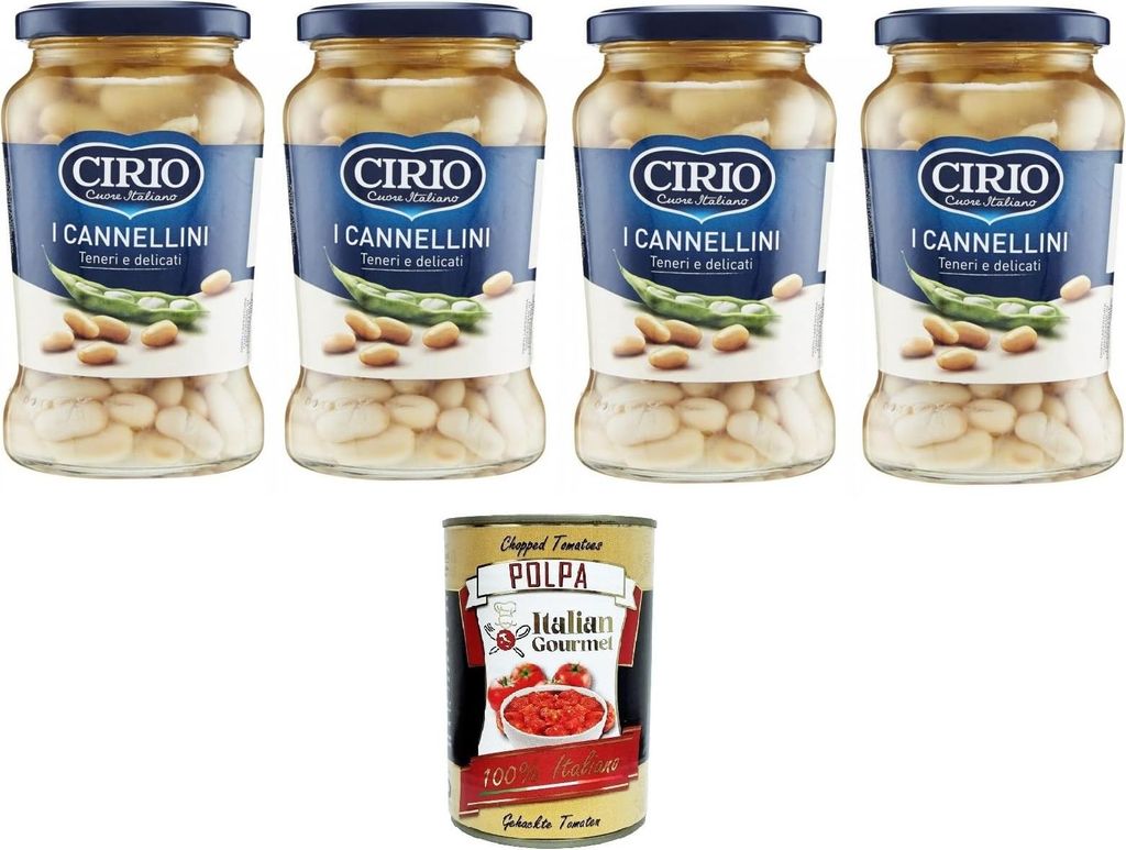 Cirio I Cannellini, Teneri e Delicati,Cannellini, zarte und zarte Cannellini-Bohnen 4x370gr + Italian Gourmet polpa 400g