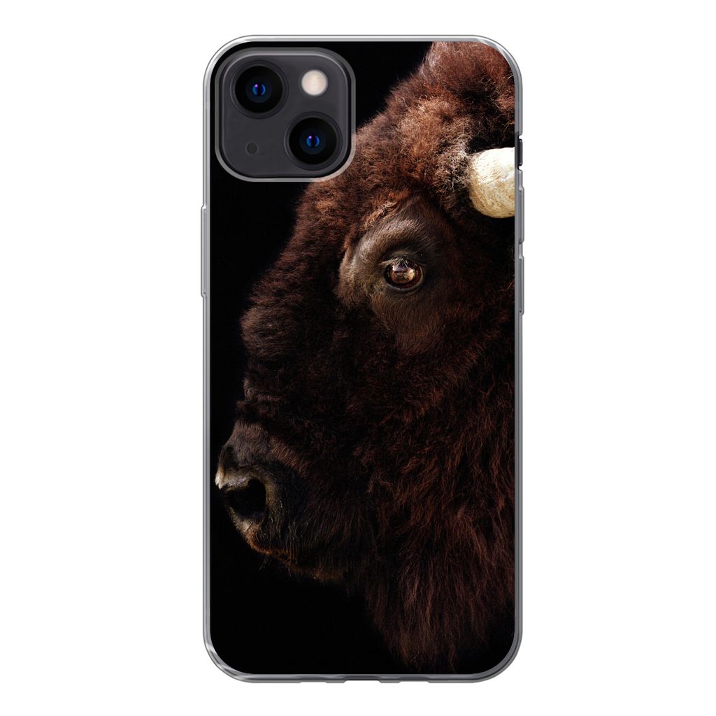 MuchoWow Handyhülle Schutzhülle Hülle für iPhone 13 Bison - Horn - Porträt Silikon Softcase Handy Hülle - Karteninhaber