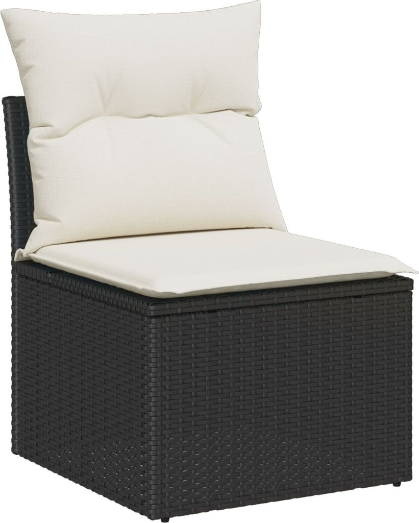 Möbel 8-teiliges Garten Sofa Set mit Kissen Schwarz Poly Rattan Akazie, 3-teiliges Garten Essset mit Kissen Schwarz Poly Rattan Akazie - Gartensof...