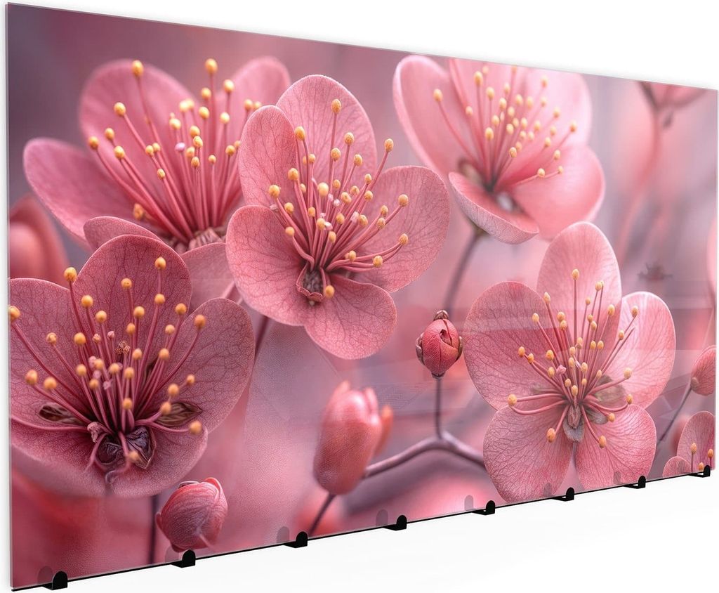 Wandgarderobe mit Magnetwand & Memoboard aus Glas Kirschbaumblüten