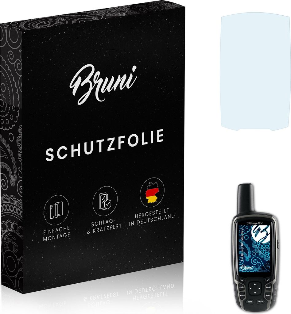 Bruni Basics-Clear 2x Schutzfolie kompatibel mit Garmin GPSMap 62st Folie