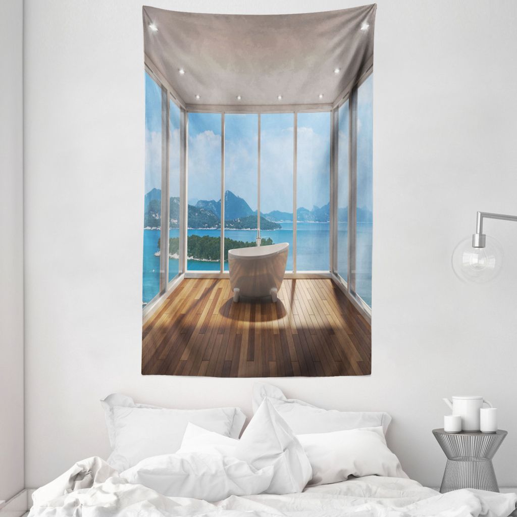 ABAKUHAUS Minimalistisch Wandteppich und Tagesdecke, Badewanne und Inseln aus Weiches Mikrofaser Stoff Waschbar ohne Verblassen Digitaldruck, 140 x...