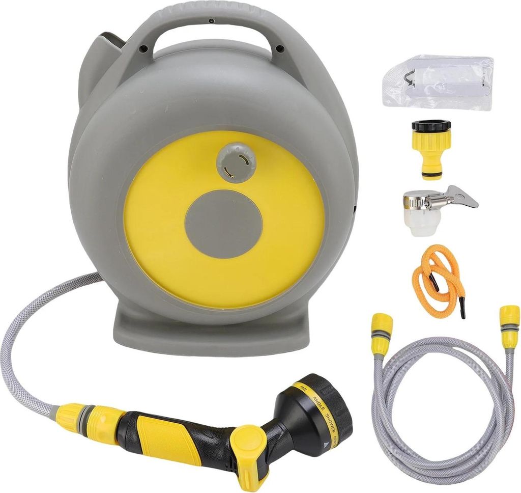 Schlauchaufroller Garten - Schlauchtrommel mit Gartenschlauch - Tragbar - Für Bewässerung, Autowäsche & Haustierreinigung - Schwarz
