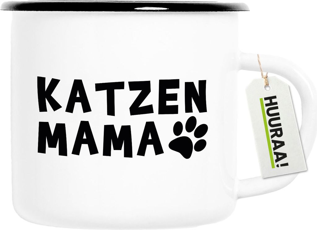 Huuraa Emaille Tasse Katzenmama Tapse 300ml Vintage Campingbecher Geschenkidee