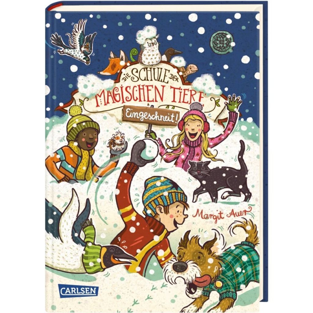 Children playing in the snow with animals, likely a book cover.