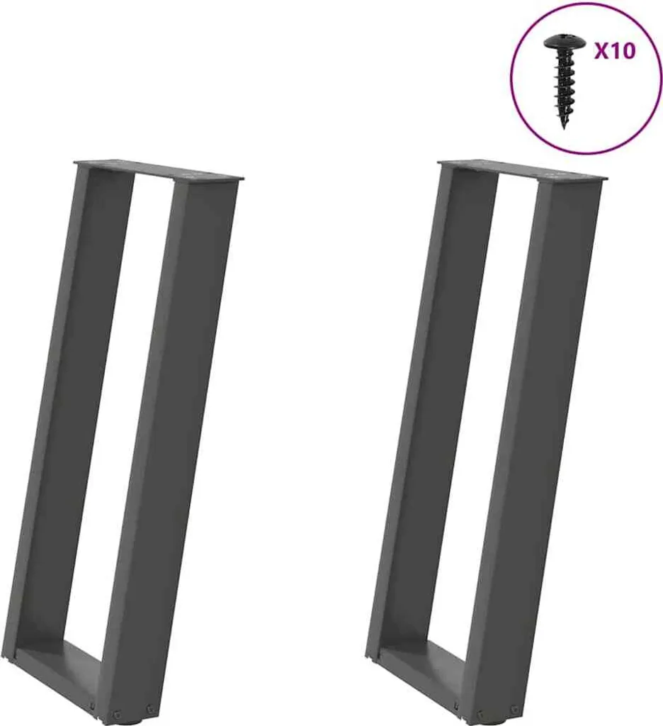 Offerta Set 2 Gambe Tavolo a U Acciaio Antracite 28x72 cm Design