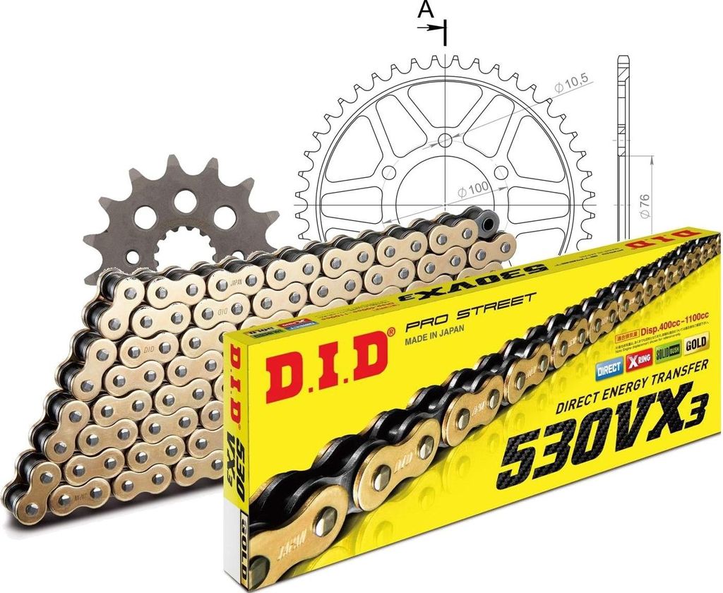 Kit Stahl passend für Suzuki GSX1200 Inazuma 99-00 15-44-112 DID530VX3(G&B) Niet
