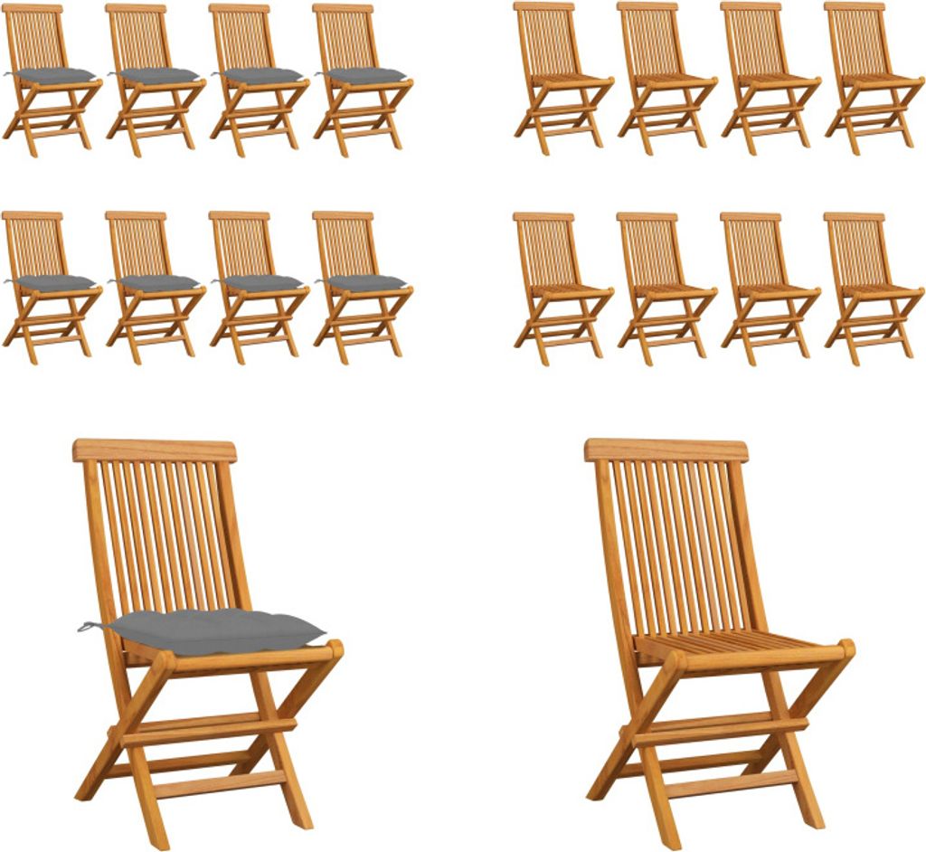 vidaXL Gartenstühle mit Grauen Kissen 8 Stk. Massivholz Teak - Gartenstuhl - Gartenstühle - Holz-Gartenstuhl - Holz-Gartenstühle