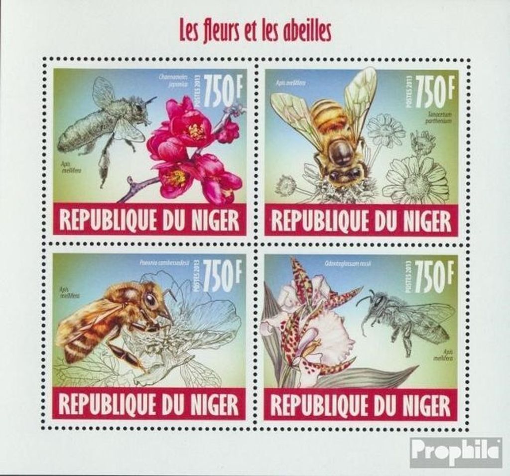 Briefmarken Niger 2013 Mi 2421-2424 Kleinbogen (kompl. Ausg.) postfrisch Blumen und Bienen