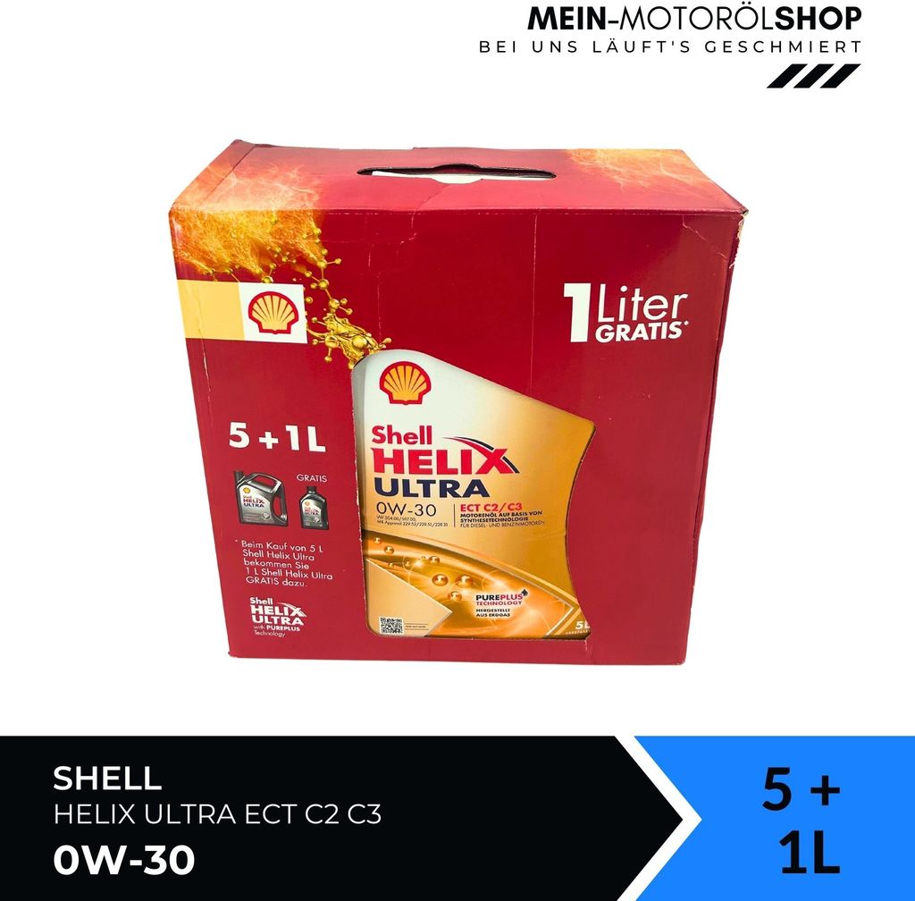 Shell Helix Ultra ECT C2 C3 0W-30 5 Liter + 1 Liter GRATIS Produktbild 1