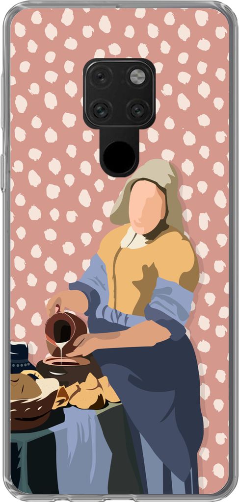 MuchoWow Handyhülle Schutzhülle Hülle für Telefoonhoesje Huawei P40 Lite Pastell - Milchmädchen - Polka dots - Alte Meister Silikon Softcase...