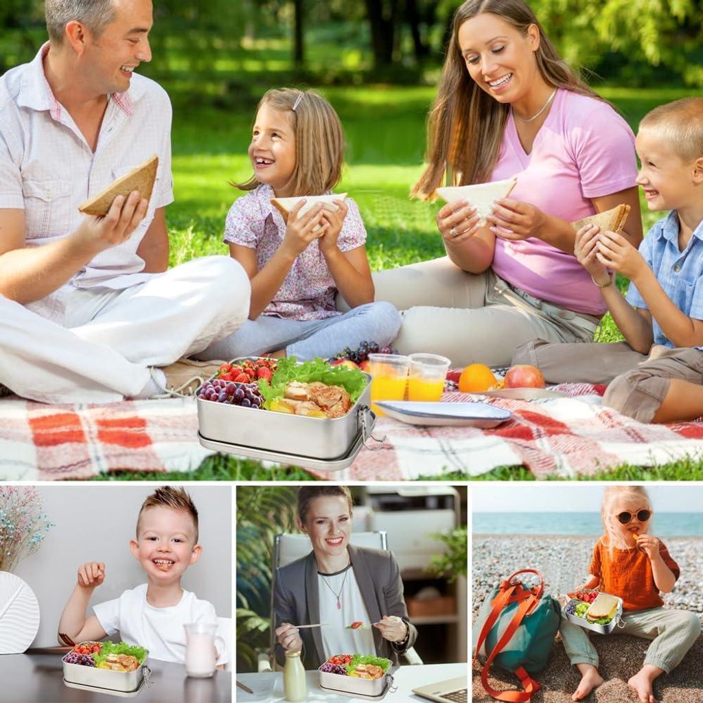 Edelstahl-Lunchbox - auslaufsicher - 1200 ml - 3 Fächer - umweltfreundlich