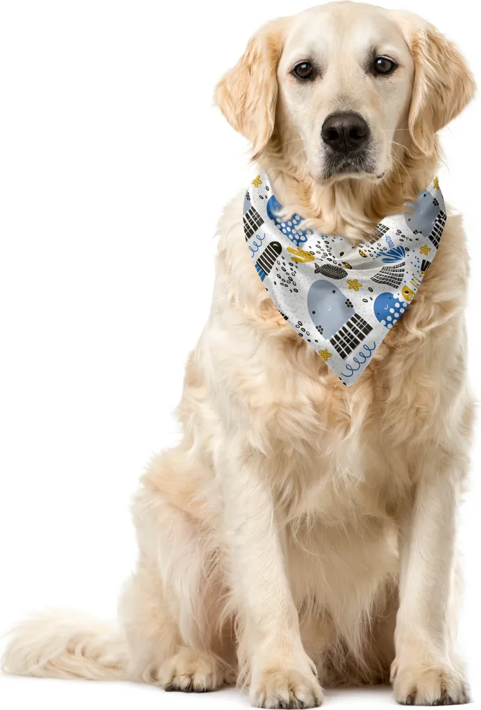 ABAKUHAUS Bandana per animali domestici con disegni, Divertente vita sottomarina, 40x40 cm, Multicolore