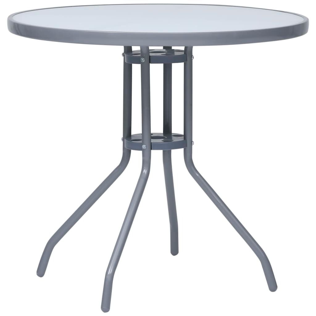 ZMH Gartentisch Hellgrau 80 cm Stahl und Glas