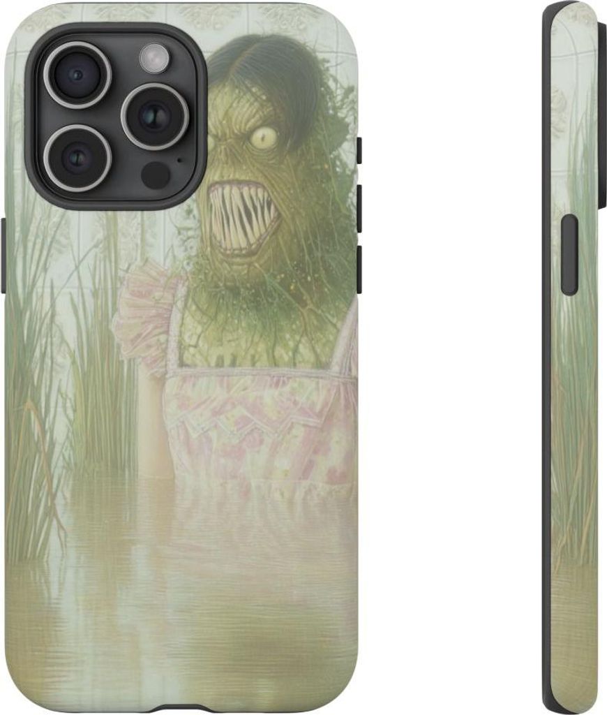 Grünes Monster im rosa Kleid zwischen Schilf – Hülle Kompatibel mit iPhone 15 Pro Max