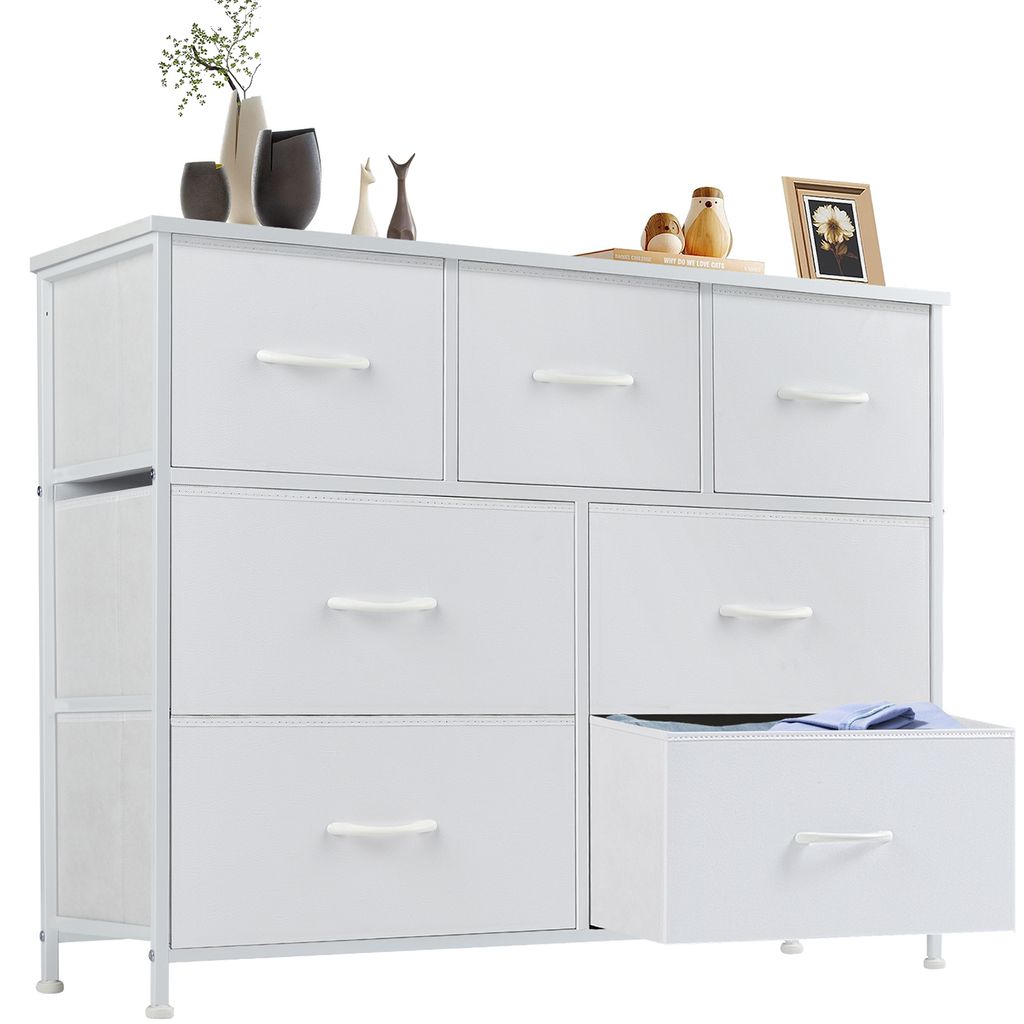 Sweetcrispy Kommode mit Schubladen kommoden&Sideboards für Schlafzimmer Geeignet,Komodenschrank mit 7 Schubladen,Stoffkommode mit Stabilem Stahlra...