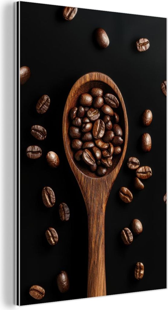 MuchoWow Wanddekoration Metall Metallbild Wandkunst 20x30 cm Holz - Schwarz - Kaffeebohnen MuchoWow Aluminium Gemälde - Alu Dibond Bild