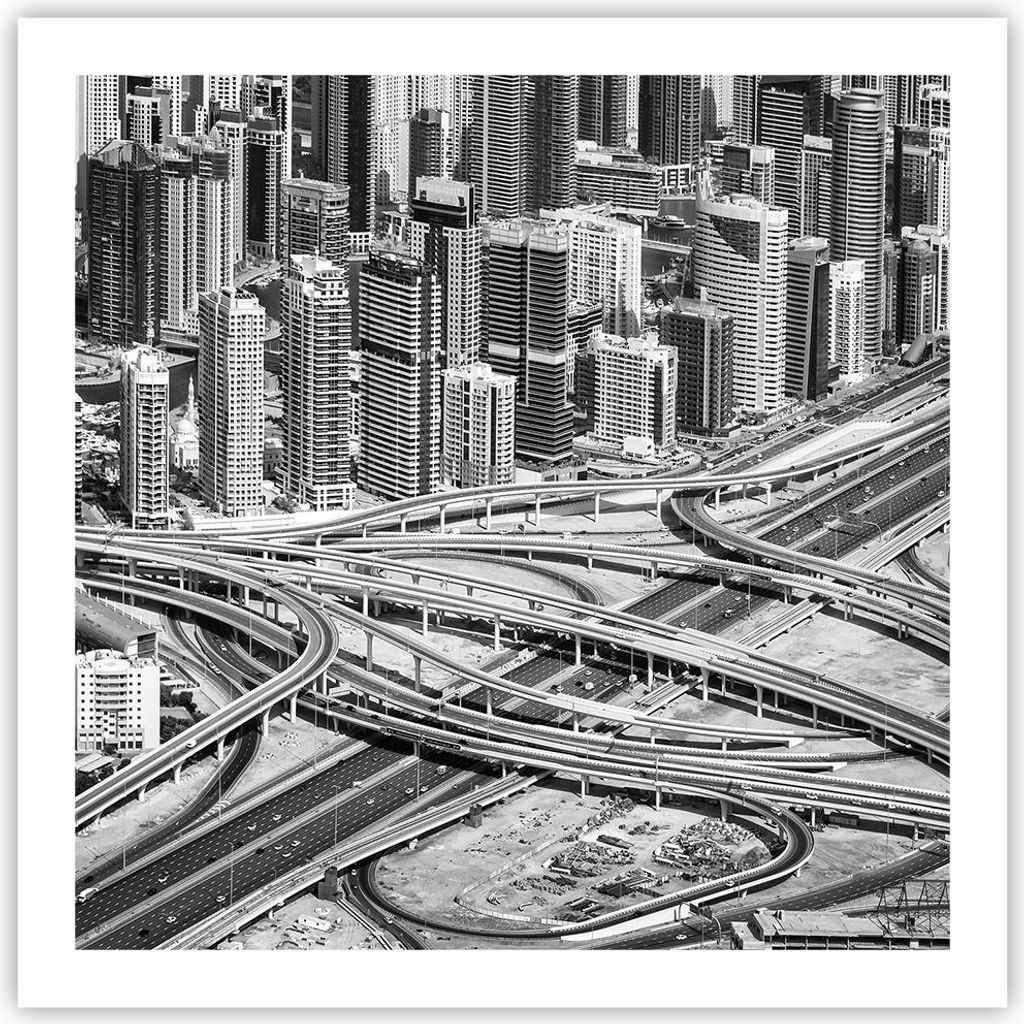 Poster - Poster ohne Rahmen - Stadt Wolkenkratzer Autobahn - 60x60 cm - Wand Bild - Wanddeko - Wandbilder - Kunstposter - Wandposter - Bilder - Kun...