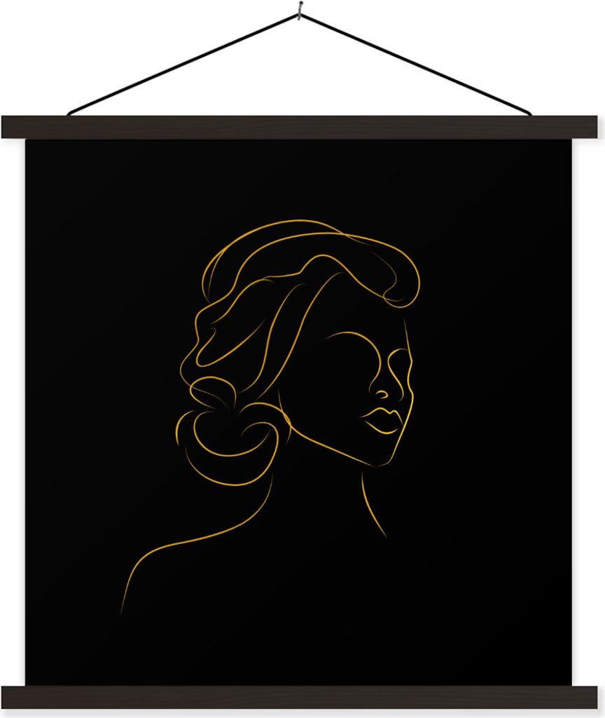 MuchoWow Textilposter Frau - Schwarz - Gold - Strichzeichnung 40x40 cm mit schwarzem Rahmen - Fotos