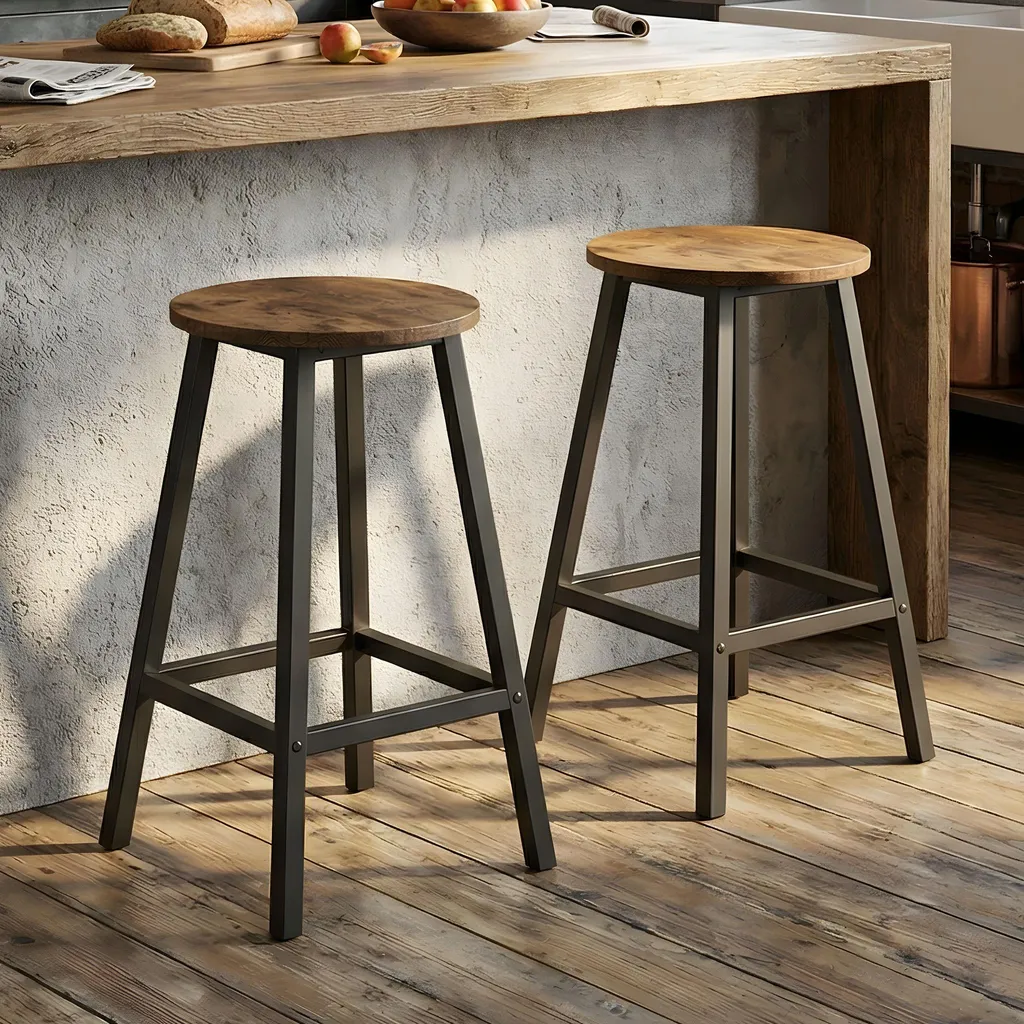 Chaises de Cuisine Hautes Style Industriel HOKEEPER avec Assise en Bois