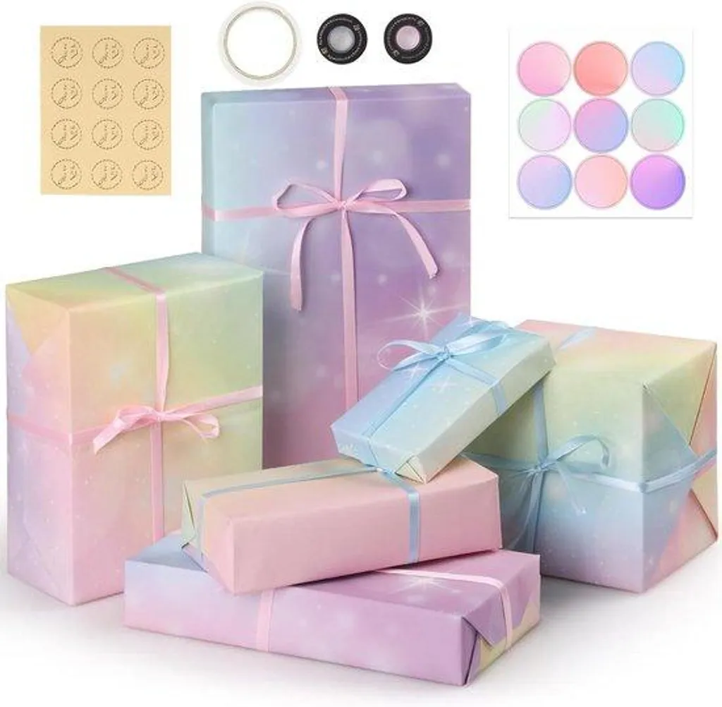 Papier cadeau anti-déchirure motif constellations, 6 feuilles 70x50 cm