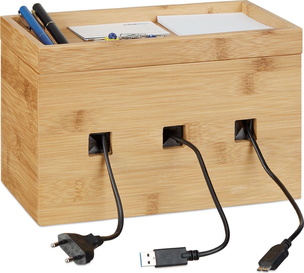 relaxdays Kabelbox Bambus Produktbild 1