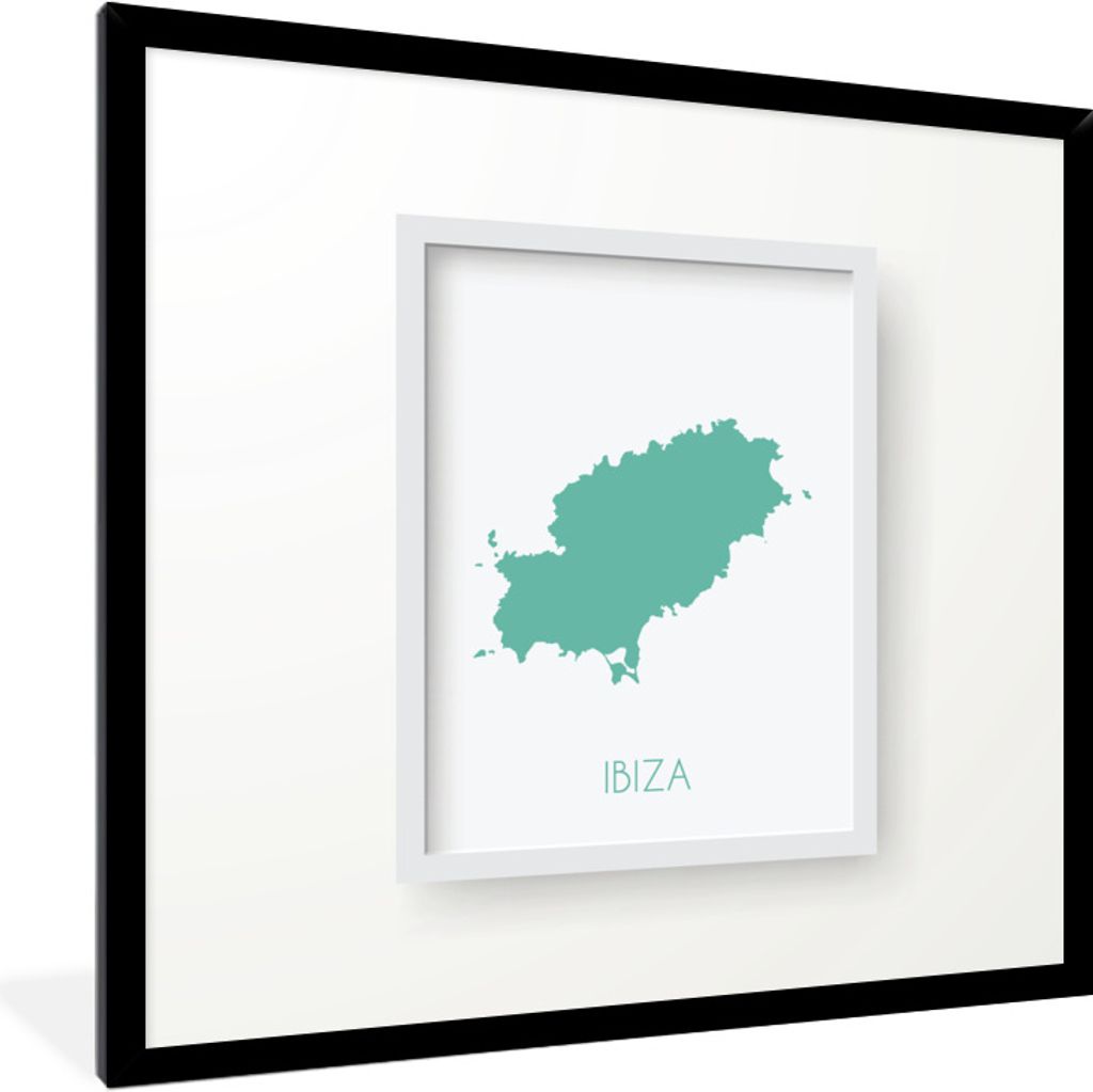 MuchoWow Gerahmtes Poster Eine Illustration einer hellgrünen Karte von Ibiza 40x40 cm - Poster mit Schwarzem Bilderrahmen Wandposter Rahmen Foto...