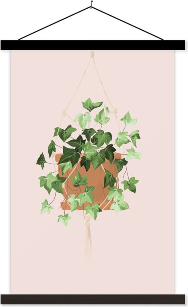 MuchoWow Textilposter Hängepflanze - Weinstock - Pastell - Rosa 120x180 cm mit schwarzem Rahmen - Fotos