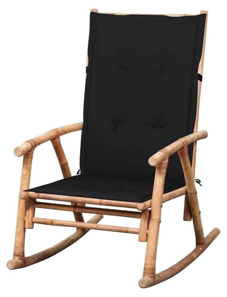 Schaukelstuhl für den Außenbereich mit Kissen, Bambus, Relaxsessel für Garten, Schaukelsessel für Terrasse und Balkon, Anthrazit, 66 x 86 x 105 cm