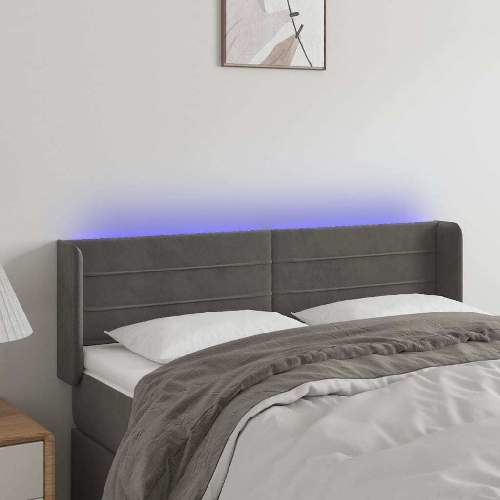 Maison Exclusive - LED Kopfteil Dunkelgrau 147x16x78/88 cm Samt