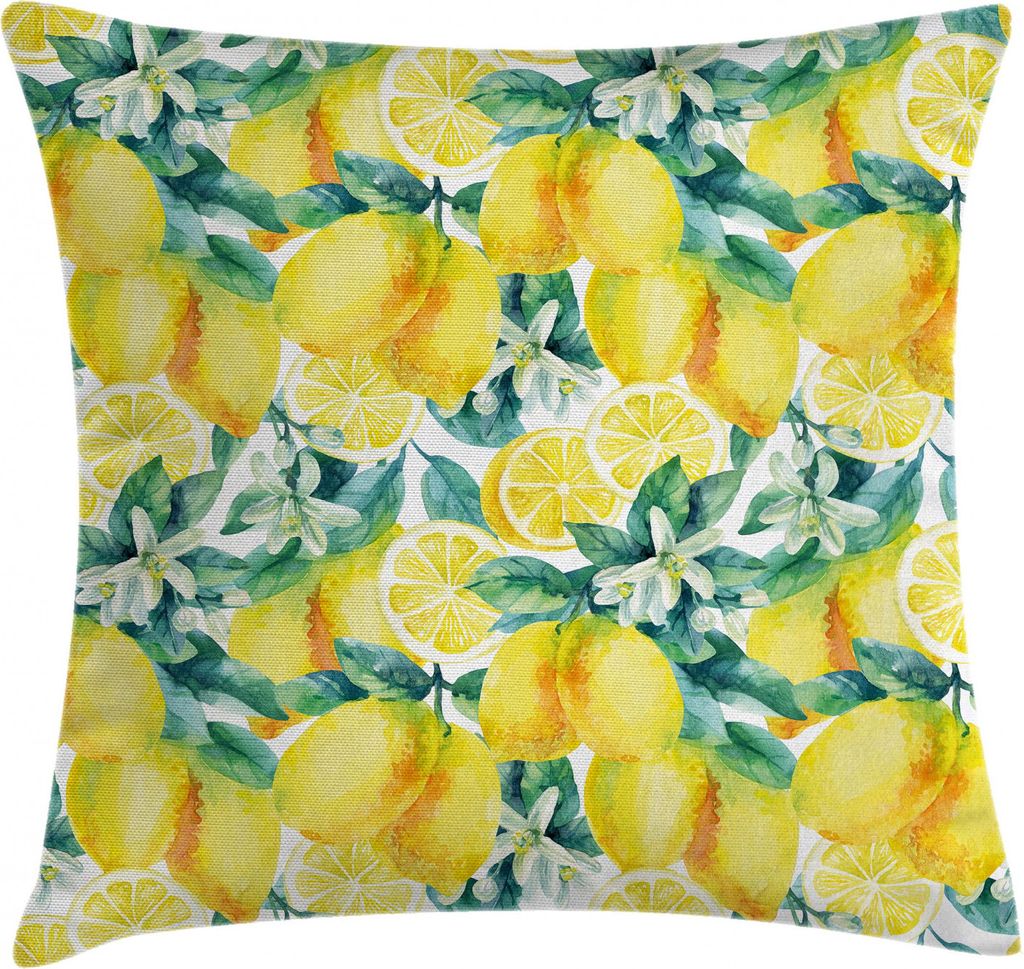 ABAKUHAUS Garten Kissenbezug, Branchen Zitrone Citrus, Kissenhülle mit Reißverschluss Waschbar Farbfest Beidseitiger Druck, 60 x 60 cm, Grün Gelb