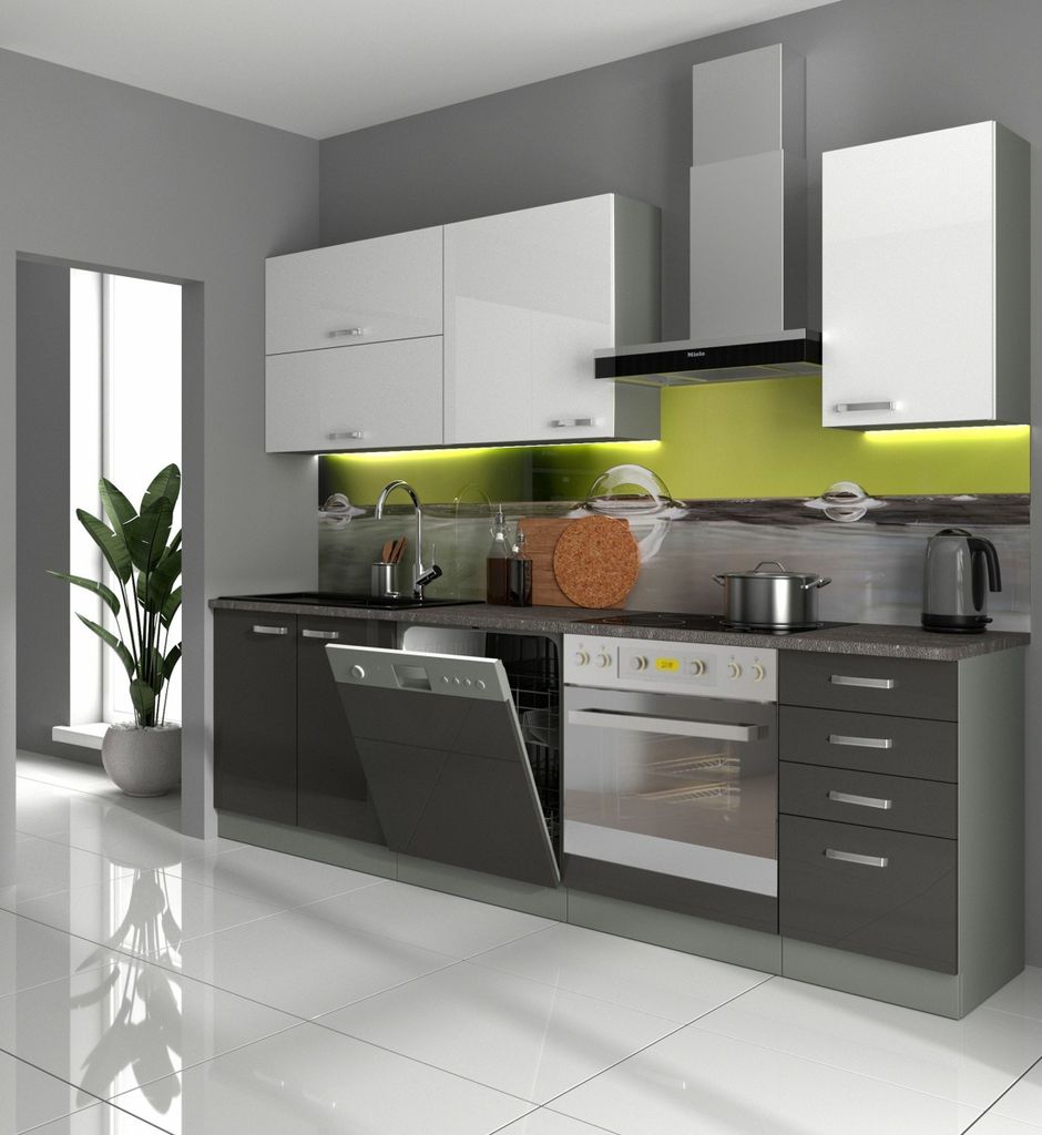 Grau Küchenzeile Küchenblock Küchen Unterschrank 40 cm Bianca Weiss Hochglanz 