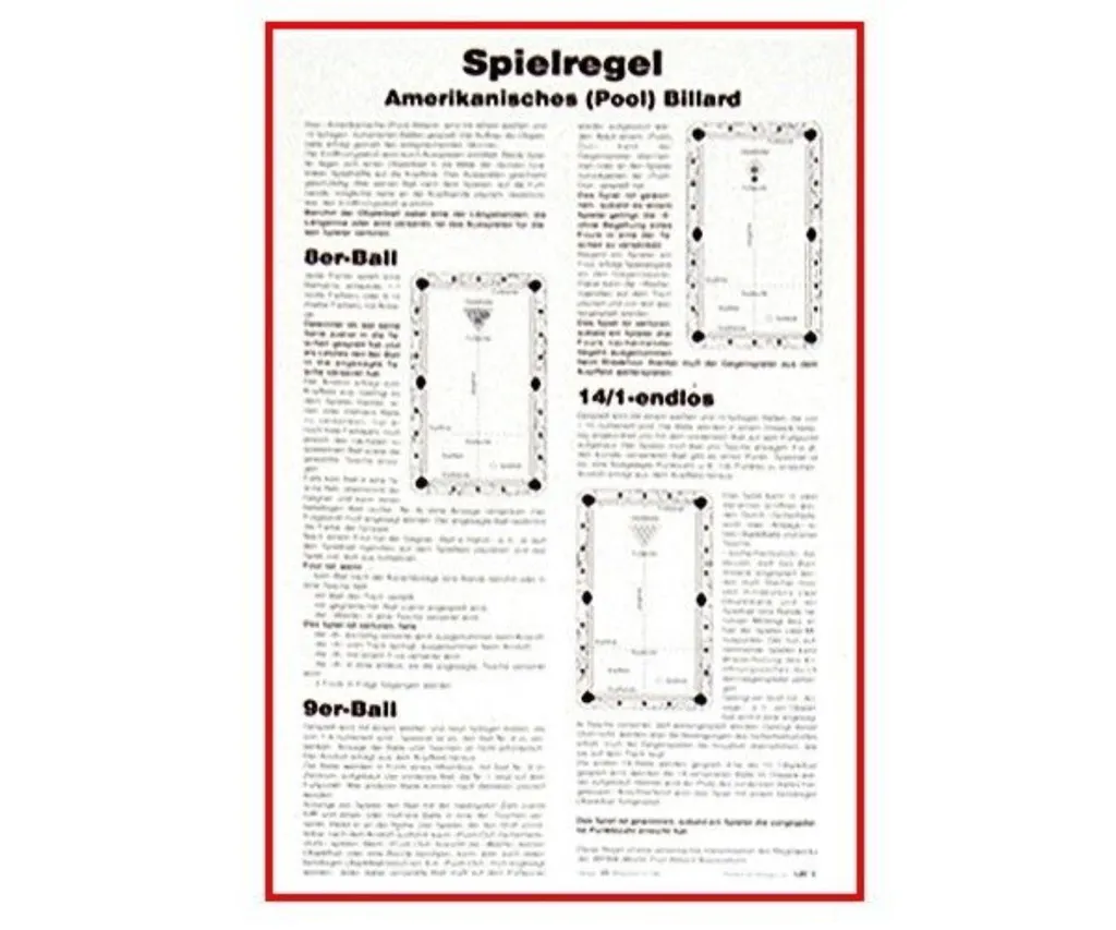 Règle du jeu Pool sur carton avec suspension murale pour salle de billard