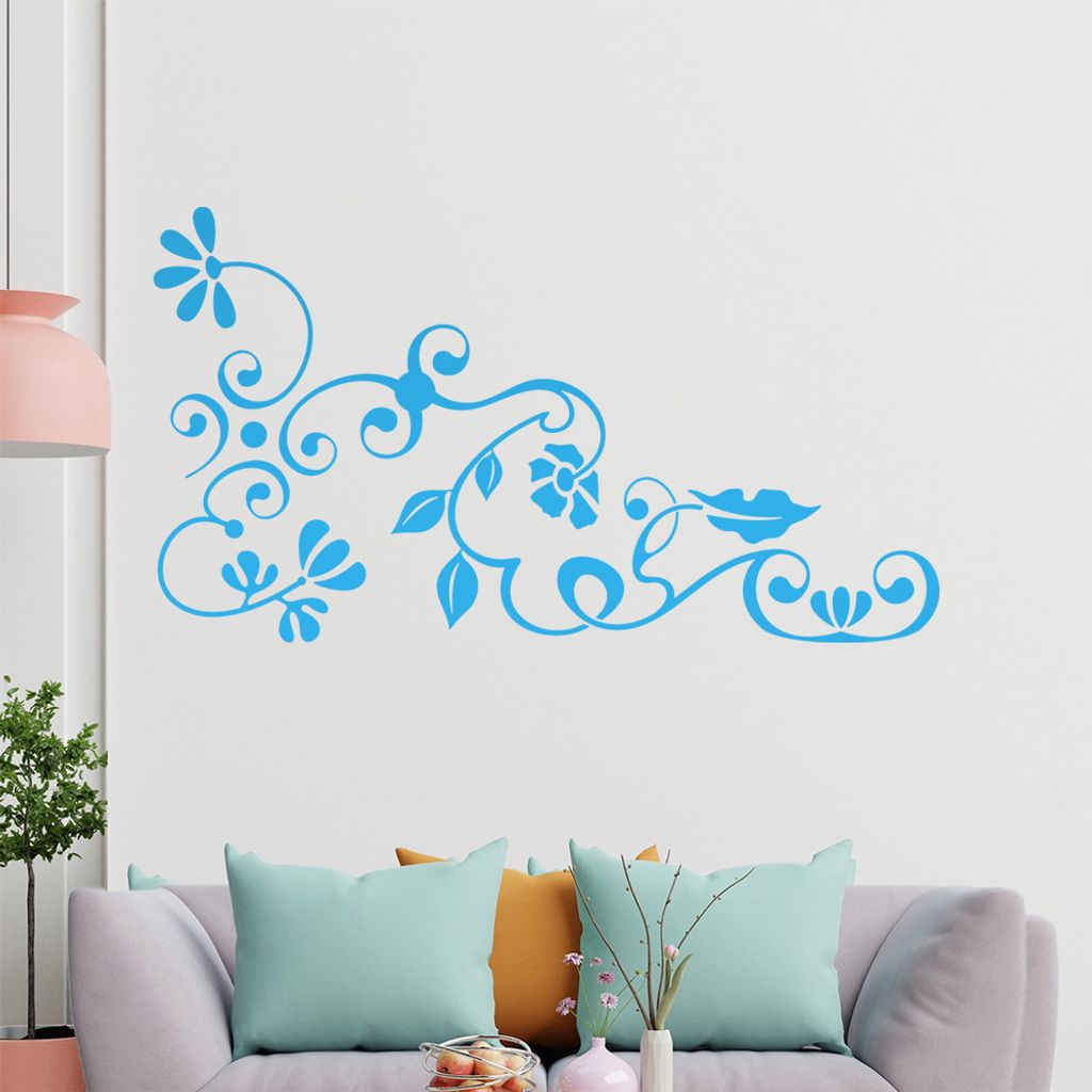 Eckeornament -Blüten - Tribal Wandtattoo in 6 Größen - Wandaufkleber Wall Sticker - Dekoration, Küche, Wohnzimmer, Schlafzimmer, Badezimmer