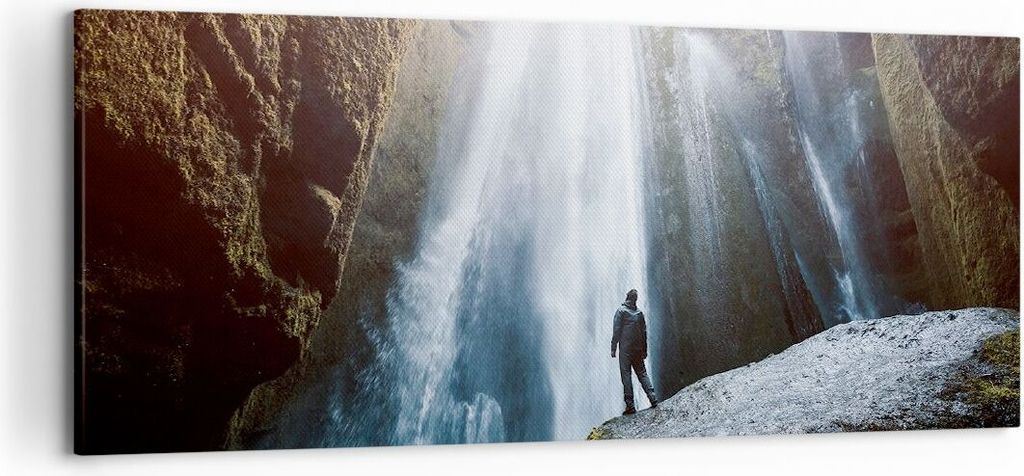Bild auf Leinwand - Leinwandbild - Berg Wasserfall - 120x50cm - Wand Bild - Wanddeko - Wandbilder - Leinwanddruck - Bilder - Kunstdruck - Wanddekor...