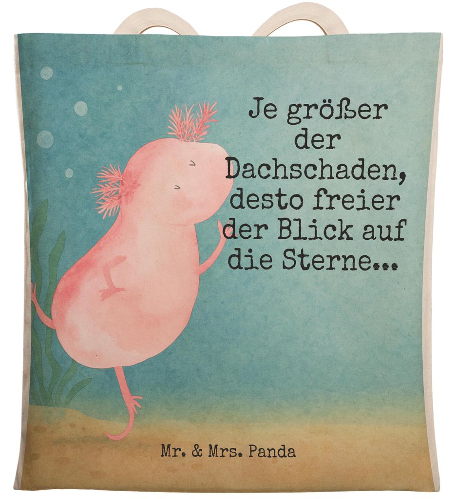 Mr. & Mrs. Panda Tote Bag Axolotl Tanzen Design - Weiß - Geschenk, großer shopper, Beutel, Tasche, Einkaufstasche, Stofftragetasche, gut Gelaunt,...