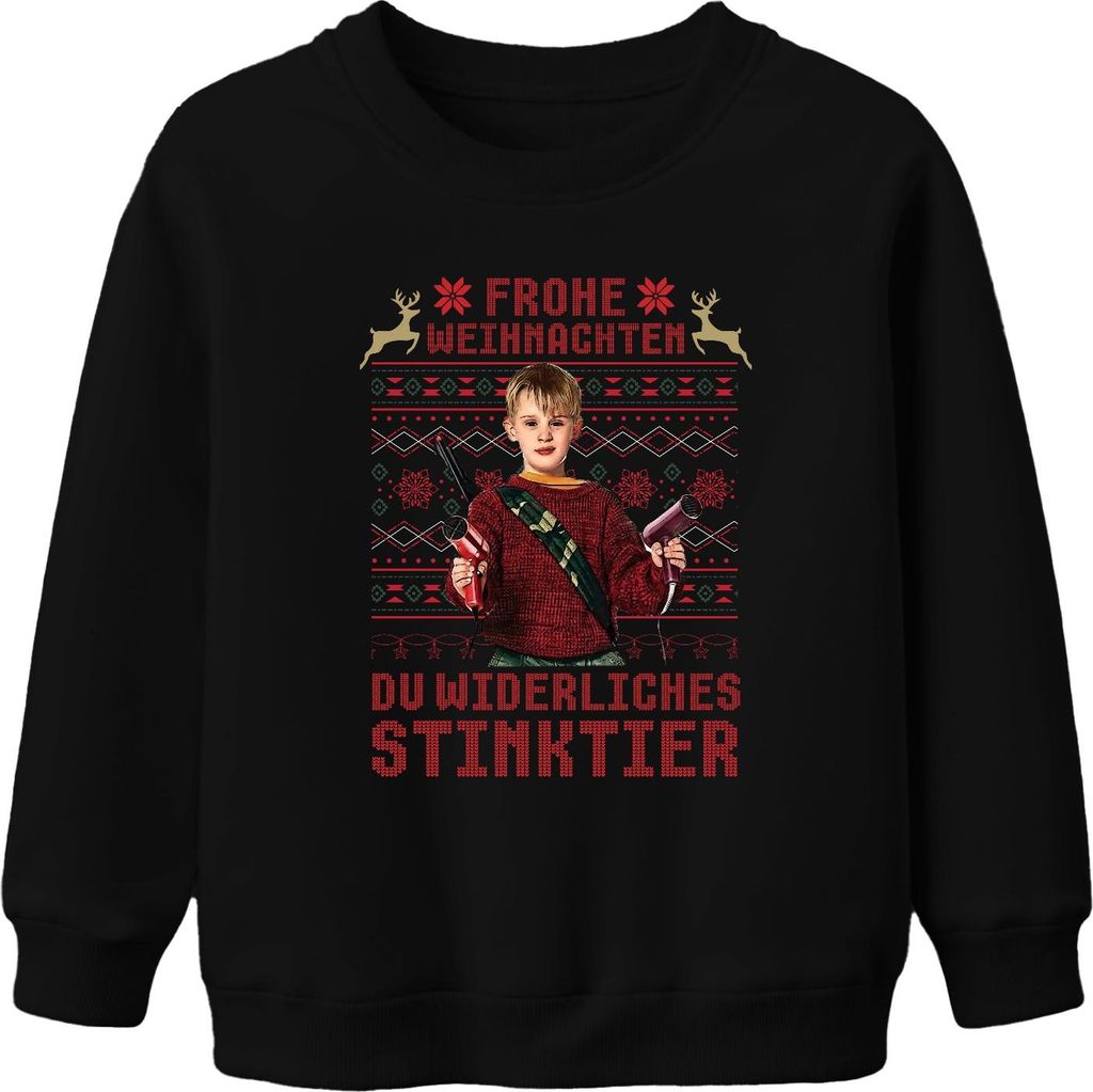 Frohe Weihnachten Du widerliches Stinktier Kevin Allein Zuhaus Uni Kinder Sweatshirt Pullover, Schwarz, 152