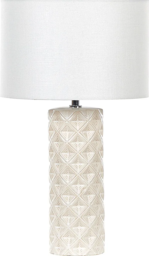 Lampe de table beige 49 cm motif géométrique en céramique et abat-jour