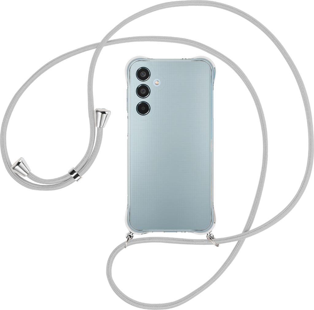 Handykette Backcover-Schutzhülle mit Band (Metall silberfarben) für Samsung Galaxy M35 5G - silbergrau