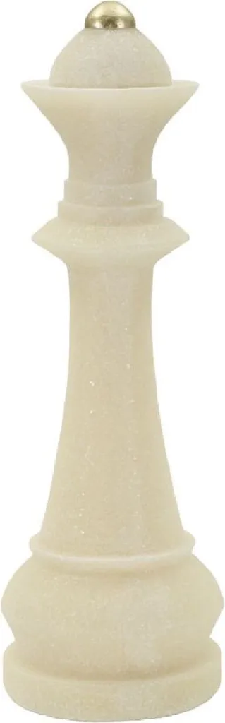 Objet Déco Dame aux Échecs Quarzy en Résine Blanc et Or 12x36 cm