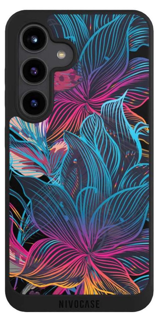 NIVOCASE Handyhülle für Samsung Galaxy S24 Hülle NIVOpure Case Schwarz Blumen Neon bunt