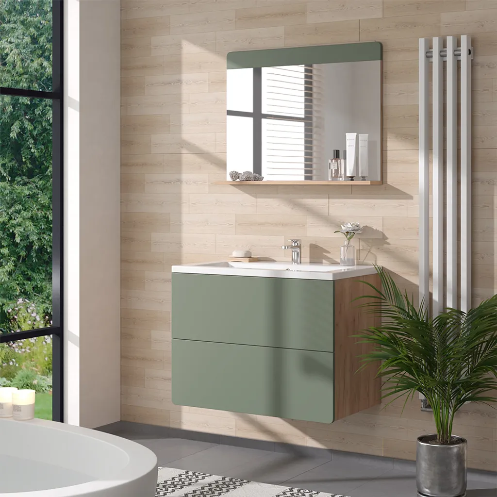Vicco Specchio Izan 80x62 Rovere/Verde - Specchiera Bagno Design Moderno