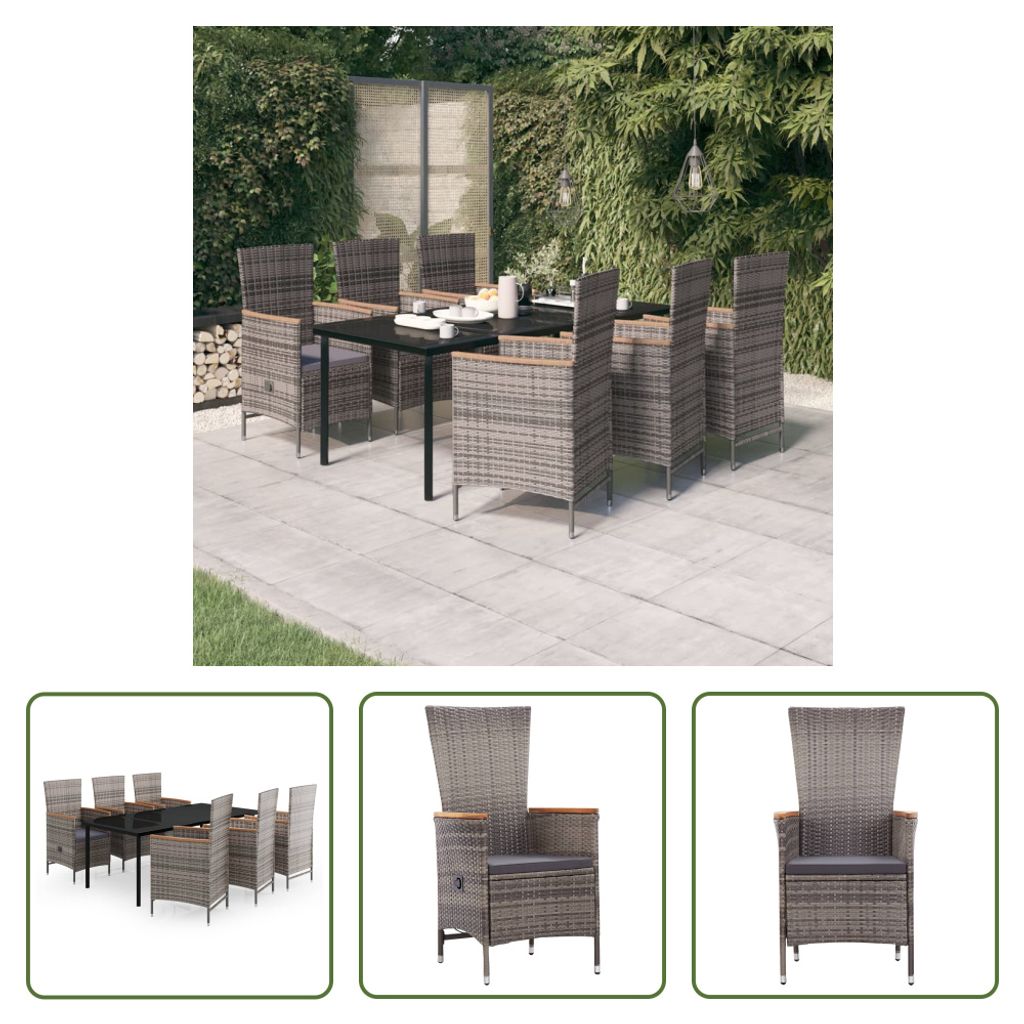The Living Store 7-tlg. Garten-Essgruppe mit Auflagen Grau