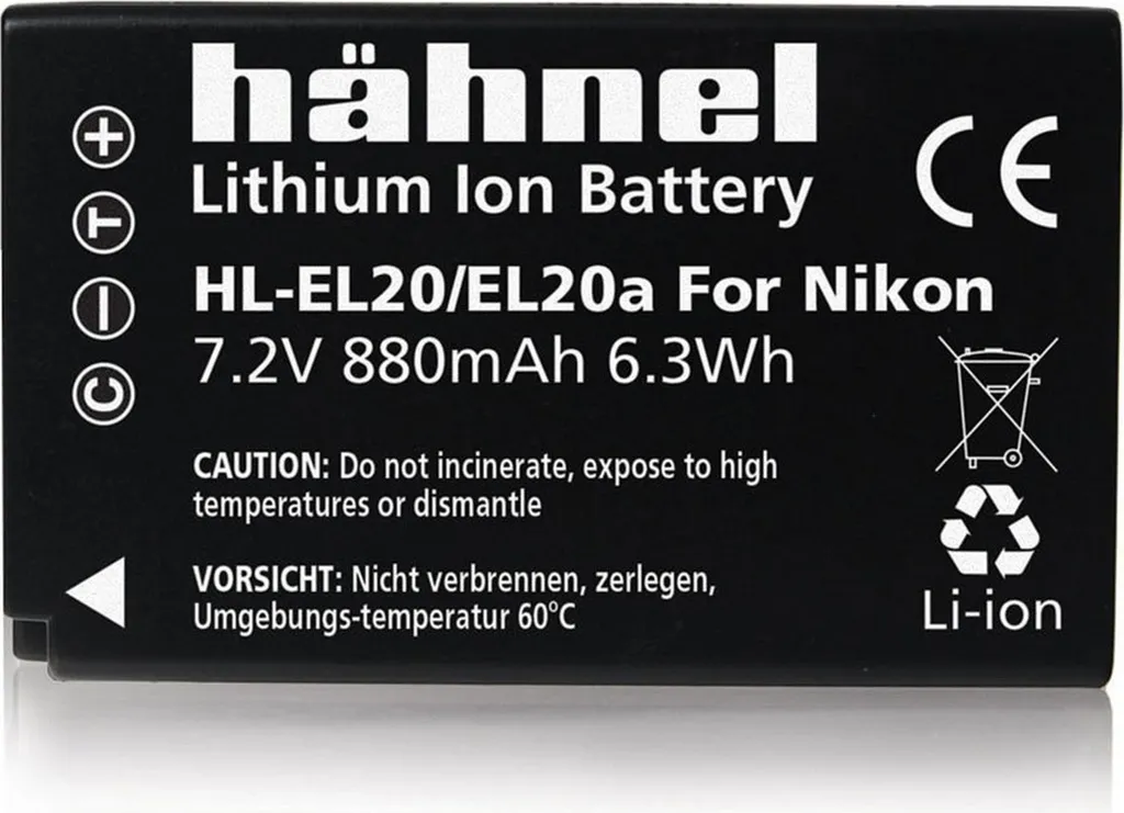 Batterie Li-Ion 880mAh type EN-EL20 pour Nikon par Hähnel 7,4V