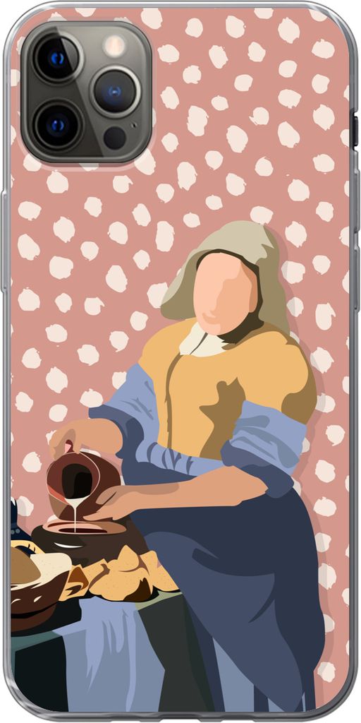 MuchoWow Handyhülle Schutzhülle Hülle für Telefoonhoesje iPhone 12 Pro Max Pastell - Milchmädchen - Polka dots - Alte Meister Silikon Softca...