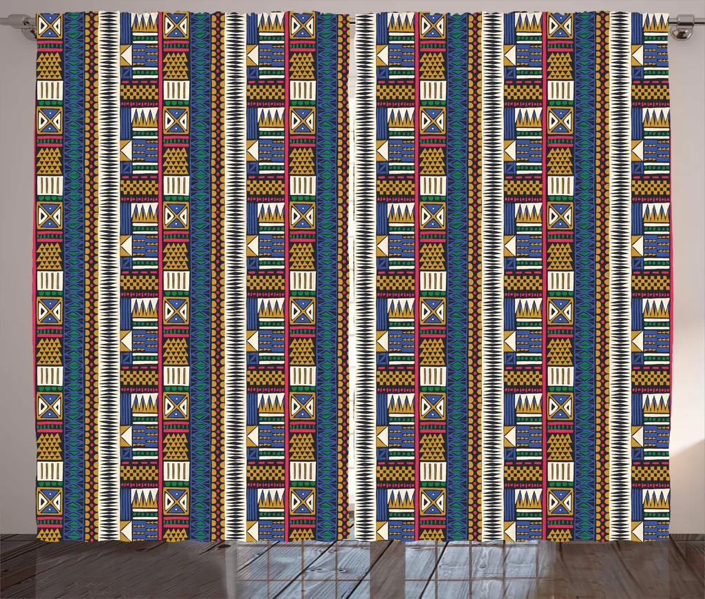 Rideau ethnique aux couleurs vives et motifs tribaux 280 x 225 cm